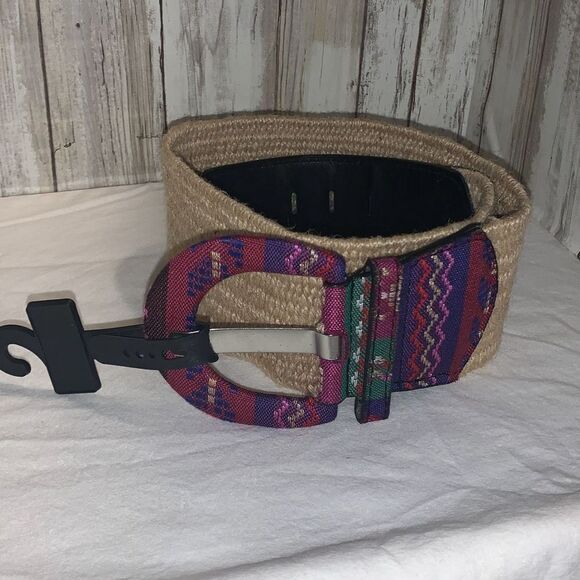NWT Woven Jute Aztec Wide Stretch Belt S/M - Picture 4 of 8